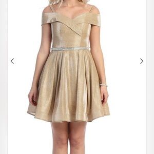 Stunning Gold Off-Shoulder Dress